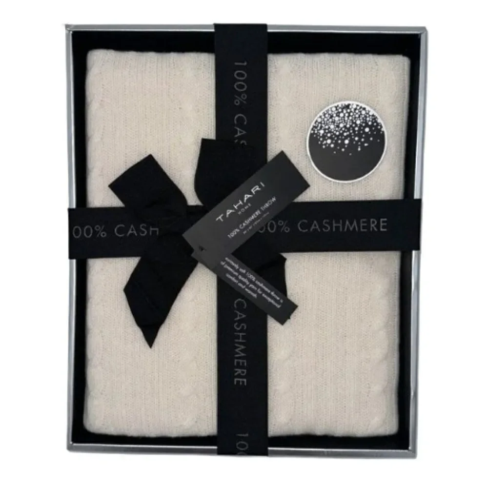 Tahari Home Off White Ivory Pure Cashmere Knit Throw Blanket - 50”x60”